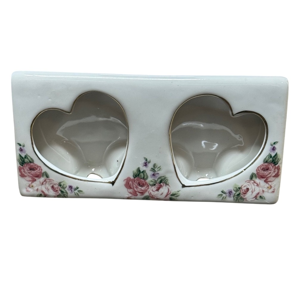 Vintage Porcelain Picture Frame Double Heart Floral Photo Display Decor‎